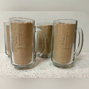 Set of Four Vintage Etched Glass Mugs with the Initial “L”